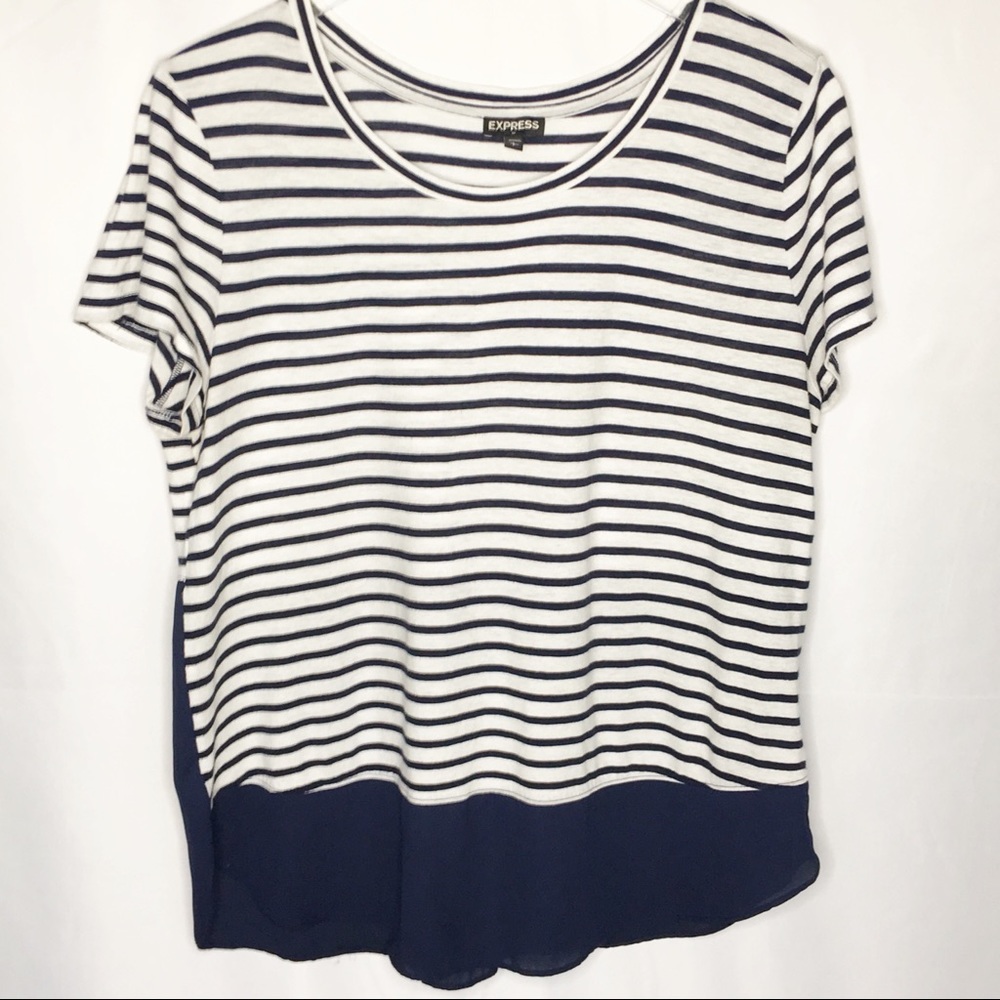 Express | Navy Blue & White Striped Blouse | Large